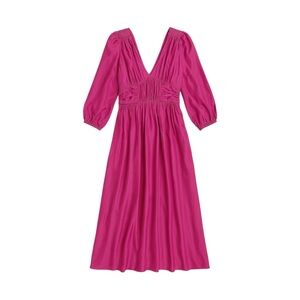 SEA‎ New York Fabiola Solid Habotai V-Neck Fuchsia Silk Midi Dress